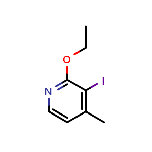 Chemical structure of 2-ethoxy-3-iodo-4-methylpyridine , CAS 2918963-35-4, AChemBlock AD296699