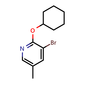 Chemical structure of 3-bromo-2-(cyclohexyloxy)-5-methylpyridine , CAS 1289024-37-8, AChemBlock AD296700