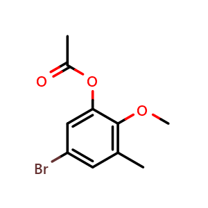 Chemical structure of 5-bromo-2-methoxy-3-methylphenyl acetate , CAS 2969397-72-4, AChemBlock AD296705