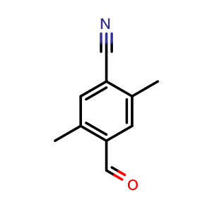 Chemical structure of 4-formyl-2,5-dimethylbenzonitrile , CAS 663941-24-0, AChemBlock AD296709