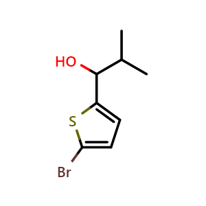 Chemical structure of 1-(5-bromothiophen-2-yl)-2-methylpropan-1-ol , CAS 1216221-69-0, AChemBlock AD296713