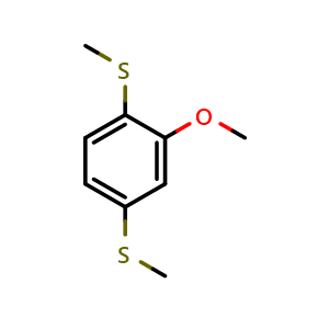 Chemical structure of (2-methoxy-1,4-phenylene)bis(methylsulfane) , CAS 2570-50-5, AChemBlock AD296720