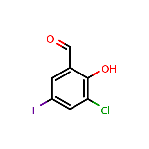 Chemical structure of 3-chloro-2-hydroxy-5-iodobenzaldehyde , CAS 775333-10-3, AChemBlock AD296729
