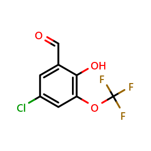 Chemical structure of 5-chloro-2-hydroxy-3-(trifluoromethoxy)benzaldehyde , CAS 2242790-20-9, AChemBlock AD296730