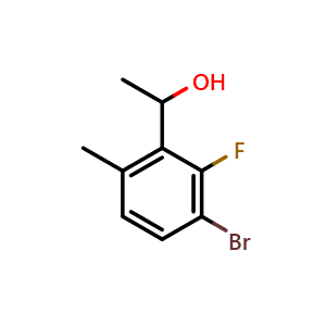 Chemical structure of 1-(3-bromo-2-fluoro-6-methylphenyl)ethanol , CAS 2168065-88-9, AChemBlock AD296740