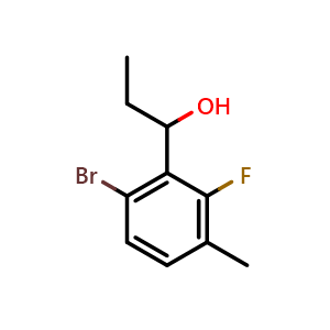 Chemical structure of 1-(6-bromo-2-fluoro-3-methylphenyl)propan-1-ol , CAS 2969310-32-3, AChemBlock AD296741