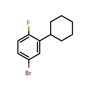 Chemical structure of 4-bromo-2-cyclohexyl-1-fluorobenzene , CAS 1517280-36-2, AChemBlock AD296746