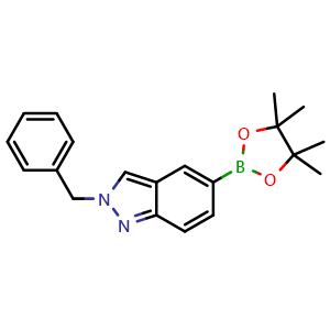 Chemical structure of 2-benzyl-5-(4,4,5,5-tetramethyl-1,3,2-dioxaborolan-2-yl)-2H-indazole , CAS 937049-52-0, AChemBlock AD296749