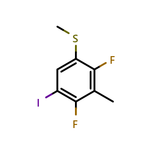 Chemical structure of (2,4-difluoro-5-iodo-3-methylphenyl)(methyl)sulfane , CAS 3002426-09-4, AChemBlock AD296750