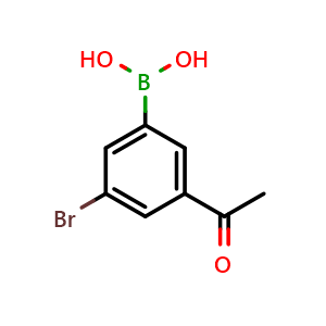 Chemical structure of (3-acetyl-5-bromophenyl)boronic acid , CAS 2649459-72-1, AChemBlock AD296754
