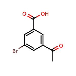 Chemical structure of 3-acetyl-5-bromobenzoic acid , CAS 258273-37-9, AChemBlock AD296755