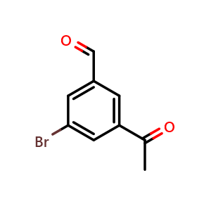 Chemical structure of 3-acetyl-5-bromobenzaldehyde , CAS 1393542-87-4, AChemBlock AD296756