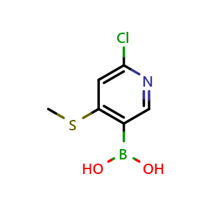 Chemical structure of (6-chloro-4-(methylthio)pyridin-3-yl)boronic acid , CAS 3059512-23-8, AChemBlock AD296762