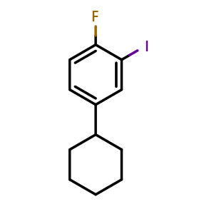 Chemical structure of 4-cyclohexyl-1-fluoro-2-iodobenzene , CAS 2921865-27-0, AChemBlock AD296777