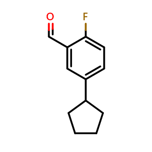 Chemical structure of 5-cyclopentyl-2-fluorobenzaldehyde , CAS 2918952-95-9, AChemBlock AD296778