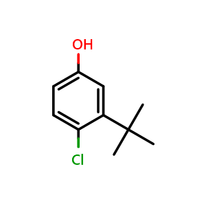 Chemical structure of 3-(tert-butyl)-4-chlorophenol , CAS 90875-84-6, AChemBlock AD296782