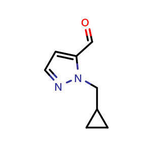 Chemical structure of 1-(cyclopropylmethyl)-1H-pyrazole-5-carbaldehyde , CAS 1236365-97-1, AChemBlock AD296789