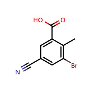 Chemical structure of 3-bromo-5-cyano-2-methylbenzoic acid , CAS 1807019-17-5, AChemBlock AD296793