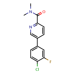Chemical structure of 5-(4-Chloro-3-fluorophenyl)-N,N-dimethylpicolinamide , CAS 2969426-16-0, AChemBlock AD296801
