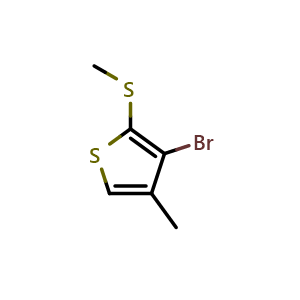 Chemical structure of 3-bromo-4-methyl-2-(methylthio)thiophene , CAS 2921838-31-3, AChemBlock AD296803