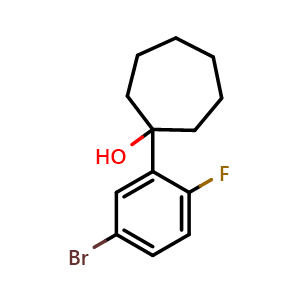 Chemical structure of 1-(5-bromo-2-fluorophenyl)cycloheptanol , CAS 1508670-23-2, AChemBlock AD296814