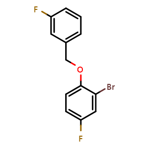Chemical structure of 2-bromo-4-fluoro-1-((3-fluorobenzyl)oxy)benzene , CAS 1019446-41-3, AChemBlock AD296839