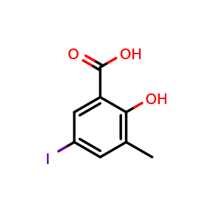 Chemical structure of 2-hydroxy-5-iodo-3-methylbenzoic acid , CAS 6174-78-3, AChemBlock AD296841