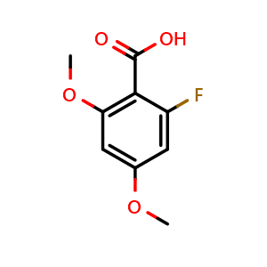 Chemical structure of 2-Fluoro-4,6-dimethoxybenzoic acid , CAS 286434-45-5, AChemBlock AD296845