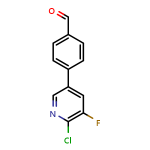 Chemical structure of 4-(6-chloro-5-fluoropyridin-3-yl)benzaldehyde , CAS 1956310-76-1, AChemBlock AD296850