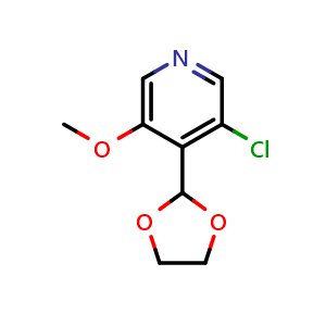 Chemical structure of 3-chloro-4-(1,3-dioxolan-2-yl)-5-methoxypyridine , CAS 2969340-36-9, AChemBlock AD296851