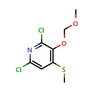 Chemical structure of 2,6-dichloro-3-(methoxymethoxy)-4-(methylthio)pyridine , CAS 2918958-46-8, AChemBlock AD296857