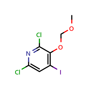 Chemical structure of 2,6-dichloro-4-iodo-3-(methoxymethoxy)pyridine , CAS 2918958-16-2, AChemBlock AD296858
