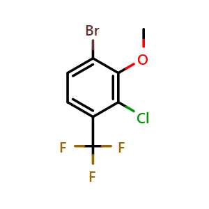 Chemical structure of 1-bromo-3-chloro-2-methoxy-4-(trifluoromethyl)benzene , CAS 2167342-13-2, AChemBlock AD296863