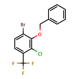 Chemical structure of 2-(benzyloxy)-1-bromo-3-chloro-4-(trifluoromethyl)benzene , CAS 2921692-56-8, AChemBlock AD296864