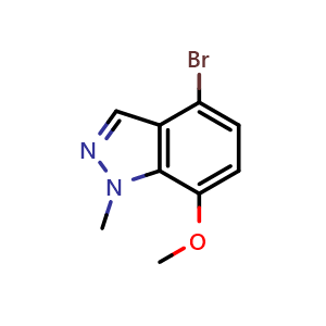 Chemical structure of 4-bromo-7-methoxy-1-methyl-1H-indazole , CAS 2921873-18-7, AChemBlock AD296868