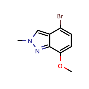 Chemical structure of 4-bromo-7-methoxy-2-methyl-2H-indazole , CAS 2851972-45-5, AChemBlock AD296869