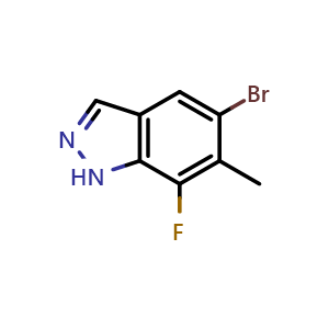 Chemical structure of 5-bromo-7-fluoro-6-methyl-1H-indazole , CAS 2921880-70-6, AChemBlock AD296874