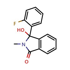 Chemical structure of 3-(2-fluorophenyl)-3-hydroxy-2-methylisoindolin-1-one , CAS 2969340-43-8, AChemBlock AD296882