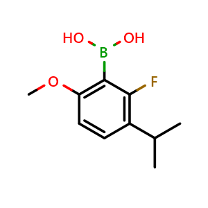 Chemical structure of (2-fluoro-3-isopropyl-6-methoxyphenyl)boronic acid , CAS 3054532-18-9, AChemBlock AD296887