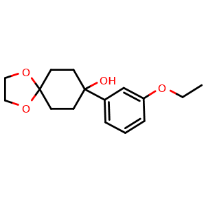 Chemical structure of 8-(3-ethoxyphenyl)-1,4-dioxaspiro[4.5]decan-8-ol , CAS 1508547-91-8, AChemBlock AD296893