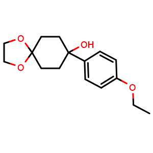 Chemical structure of 8-(4-ethoxyphenyl)-1,4-dioxaspiro[4.5]decan-8-ol , CAS 163671-46-3, AChemBlock AD296894