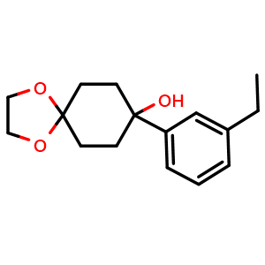 Chemical structure of 8-(3-ethylphenyl)-1,4-dioxaspiro[4.5]decan-8-ol , CAS 1518040-26-0, AChemBlock AD296896
