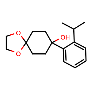 Chemical structure of 8-(2-isopropylphenyl)-1,4-dioxaspiro[4.5]decan-8-ol , CAS 2921687-89-8, AChemBlock AD296897