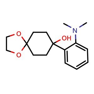 Chemical structure of 8-(2-(dimethylamino)phenyl)-1,4-dioxaspiro[4.5]decan-8-ol , CAS 2921756-50-3, AChemBlock AD296899