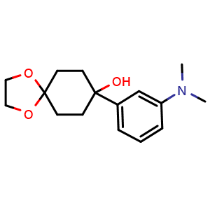 Chemical structure of 8-(3-(dimethylamino)phenyl)-1,4-dioxaspiro[4.5]decan-8-ol , CAS 1252616-01-5, AChemBlock AD296900