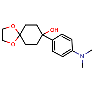 Chemical structure of 8-(4-(dimethylamino)phenyl)-1,4-dioxaspiro[4.5]decan-8-ol , CAS 117960-27-7, AChemBlock AD296901