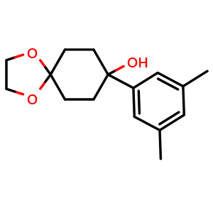 Chemical structure of 8-(3,5-dimethylphenyl)-1,4-dioxaspiro[4.5]decan-8-ol , CAS 1466024-55-4, AChemBlock AD296904