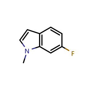 Chemical structure of 6-fluoro-1-methyl-1H-indole , CAS 441715-92-0, AChemBlock AD296905
