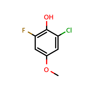 Chemical structure of 2-chloro-6-fluoro-4-methoxyphenol , CAS 1600530-25-3, AChemBlock AD296911