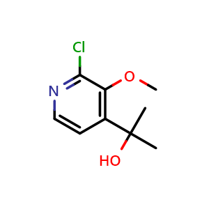 Chemical structure of 2-(2-chloro-3-methoxypyridin-4-yl)propan-2-ol , CAS 3031812-60-6, AChemBlock AD296913